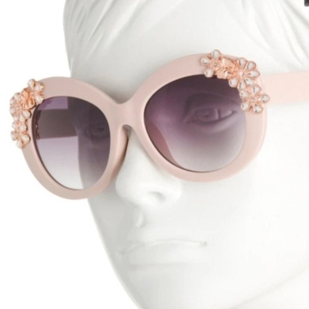 Betsey Johnson Pink Round Floral Embellished Sunglasses